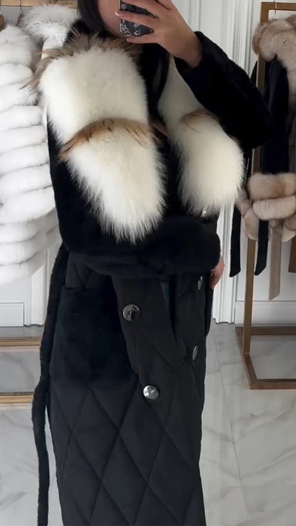 Damen Herbst Winter Mantel Eleganter Trenchcoat mit Reverskragen, Einreiher und abnehmbarem Kunstfellkragen