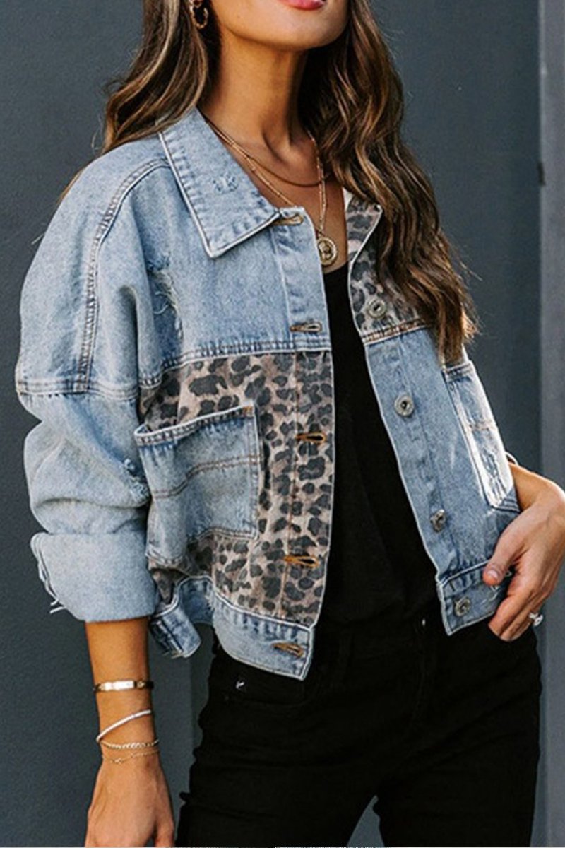 Women's Fashion Denim Leopard Print Jacket - Seldom Seen Styles