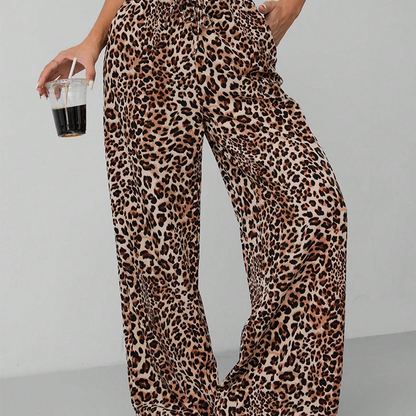Pantalon large droit imprimé léopard pour femme