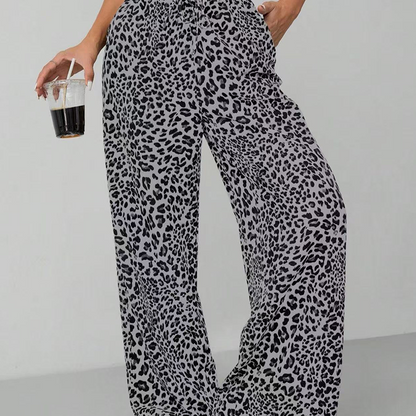 Pantalon large droit imprimé léopard pour femme