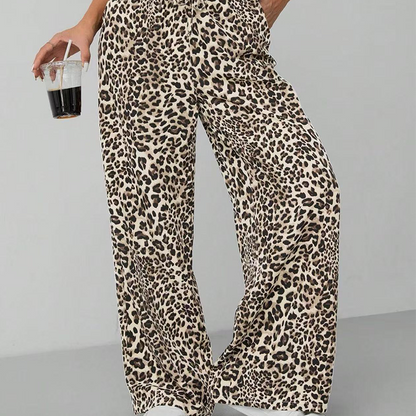 Pantalon large droit imprimé léopard pour femme