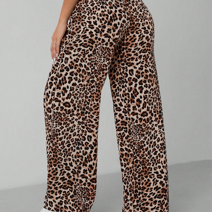 Pantalon large droit imprimé léopard pour femme
