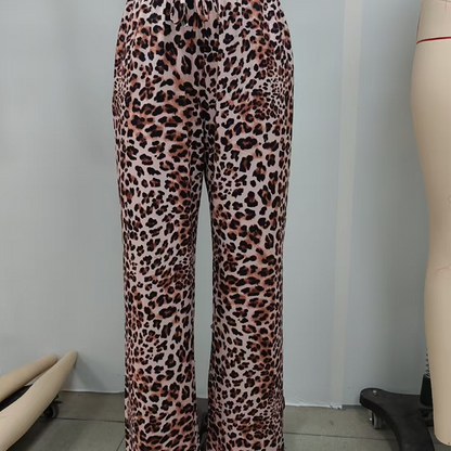 Pantalon large droit imprimé léopard pour femme