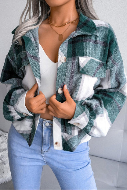Damenmode karierter Wollmantel mit Laternenärmeln