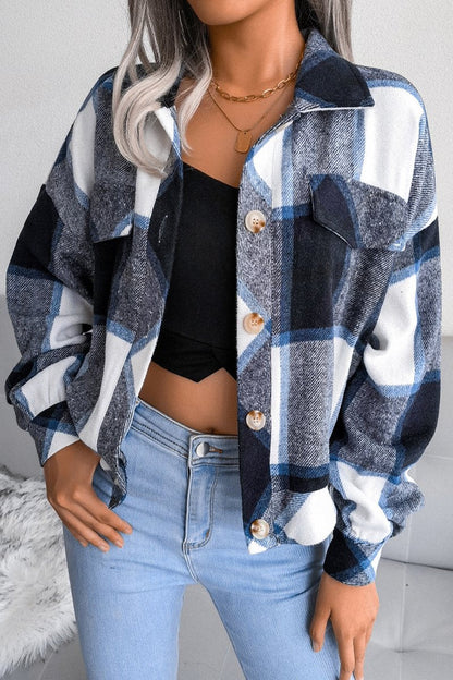 Damenmode karierter Wollmantel mit Laternenärmeln