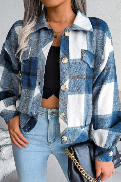 Damenmode karierter Wollmantel mit Laternenärmeln