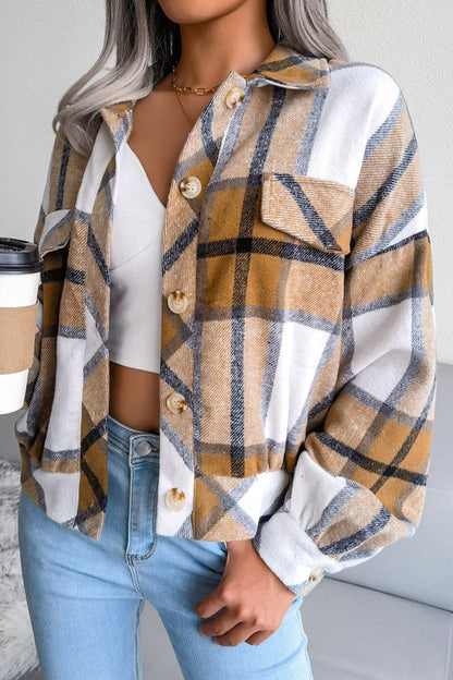 Damenmode karierter Wollmantel mit Laternenärmeln