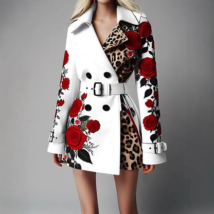 Women's Fashion Temperament Printed Turn-down Collar Coats
