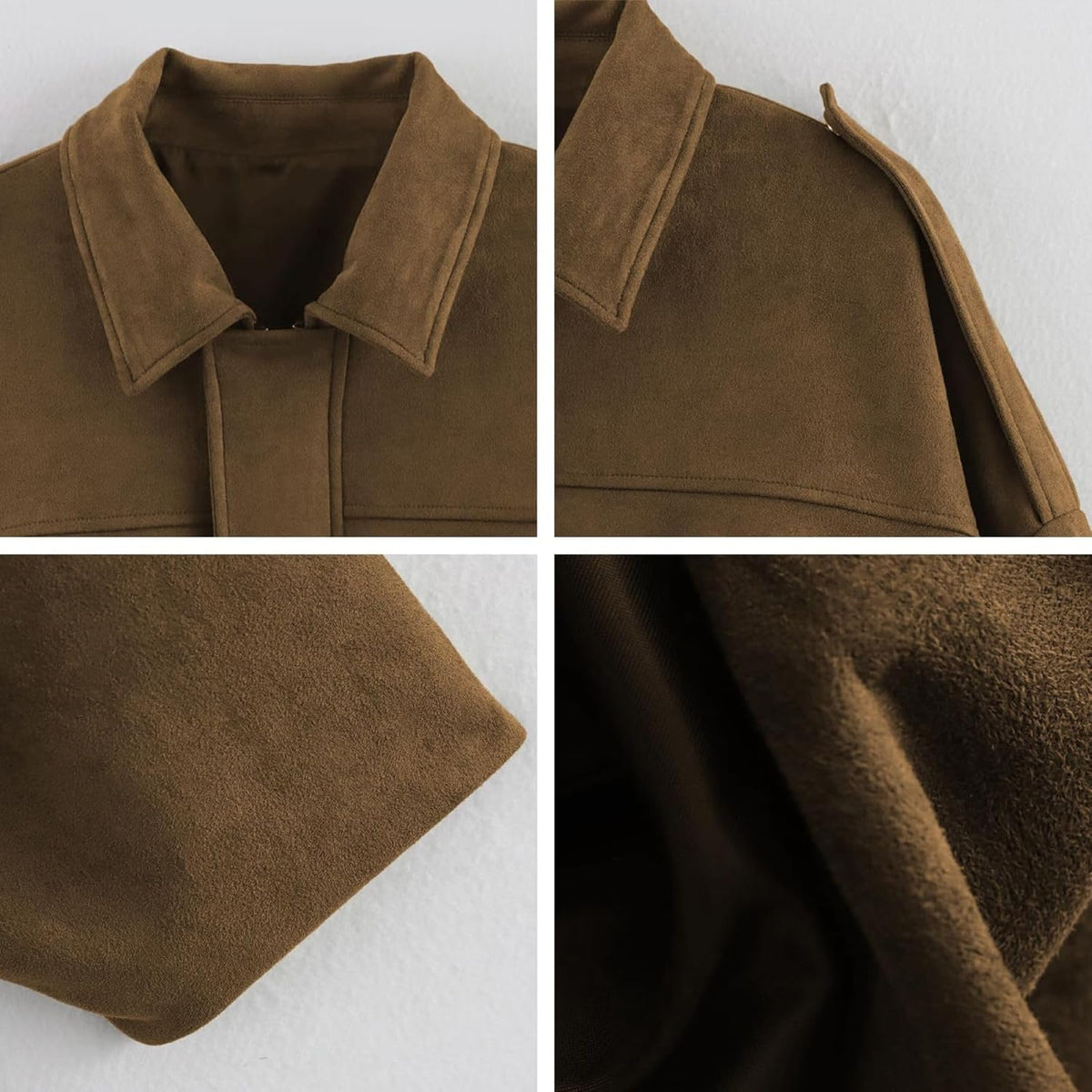 Women's Faux Suede Bomber Jacket Spring Lapel Pilot Coat Casual Oversized Long Sleeves Trendy Streetwear Outerwear - Seldom Seen Styles
