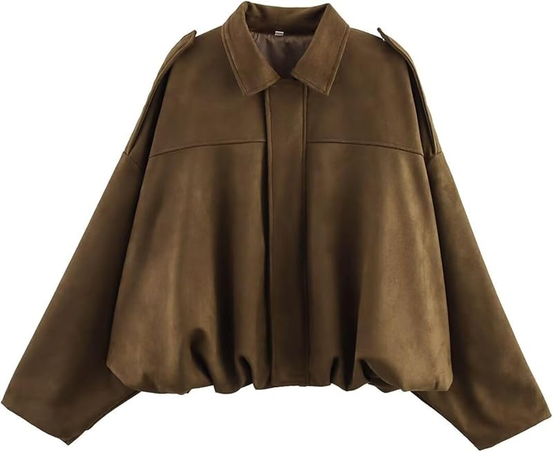 Women's Faux Suede Bomber Jacket Spring Lapel Pilot Coat Casual Oversized Long Sleeves Trendy Streetwear Outerwear - Seldom Seen Styles