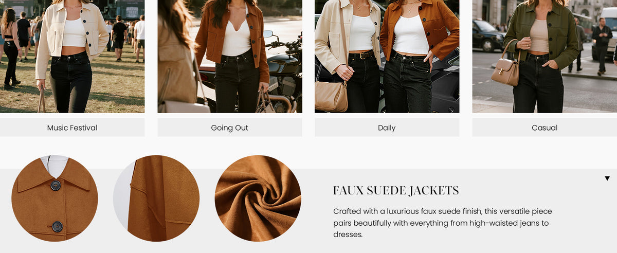 Women's Faux Suede Cropped Jacket Casual Lightweight Fall Fashion 2025 Winter Coats Outerwear Trendy Clothes - Seldom Seen Styles