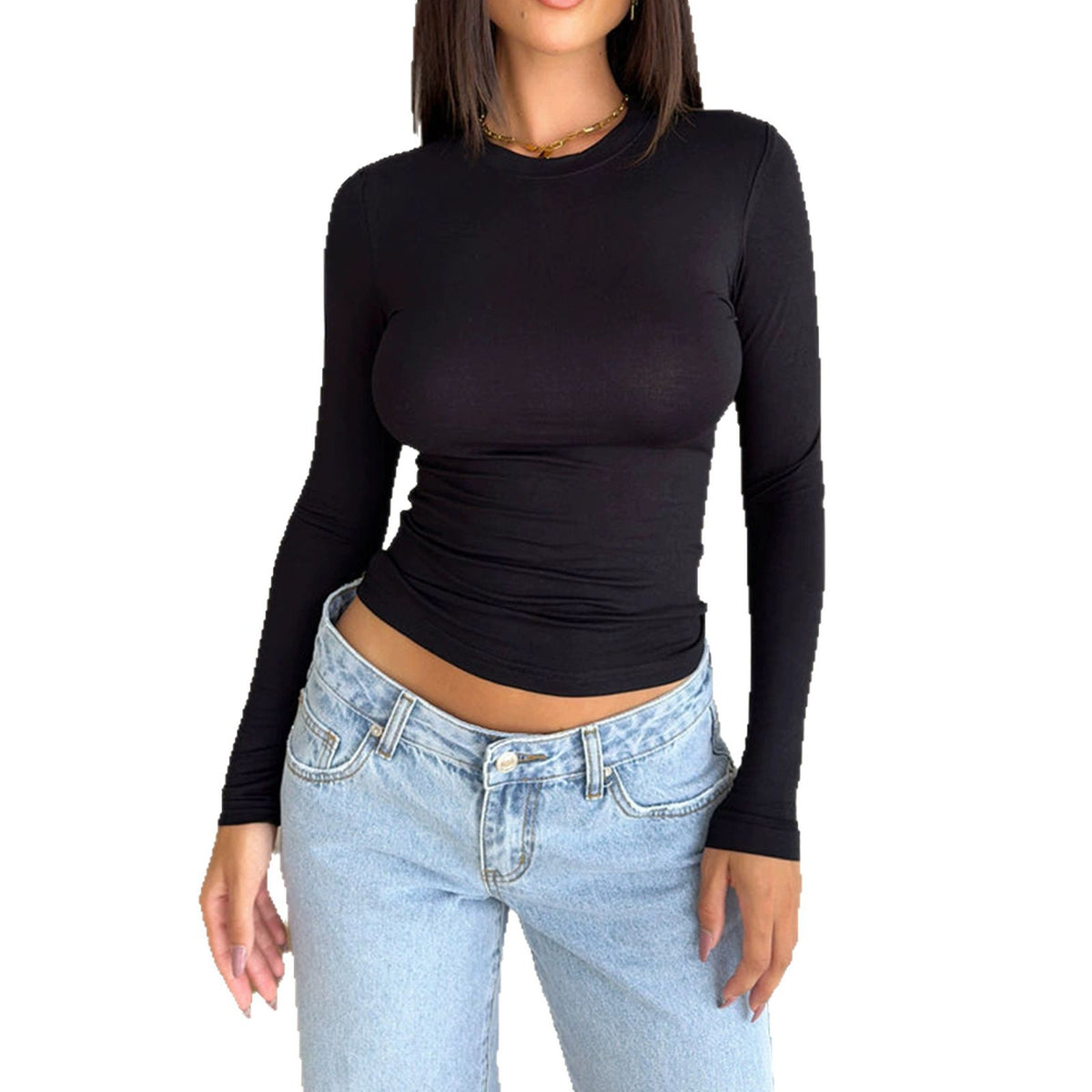Women's Fitted Long Sleeve T Shirt Crew Neck Slim Fit Basic Tee Stretch Y2K Going Out Top - Seldom Seen Styles