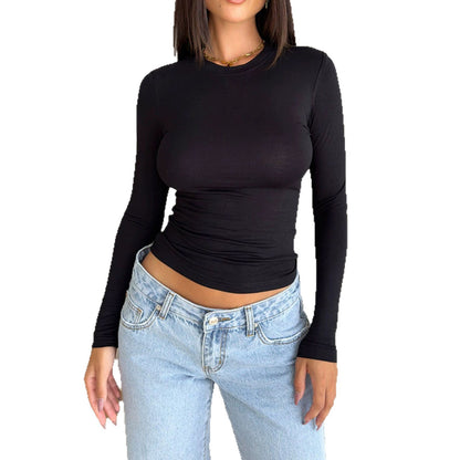 Women's Fitted Long Sleeve T Shirt Crew Neck Slim Fit Basic Tee Stretch Y2K Going Out Top