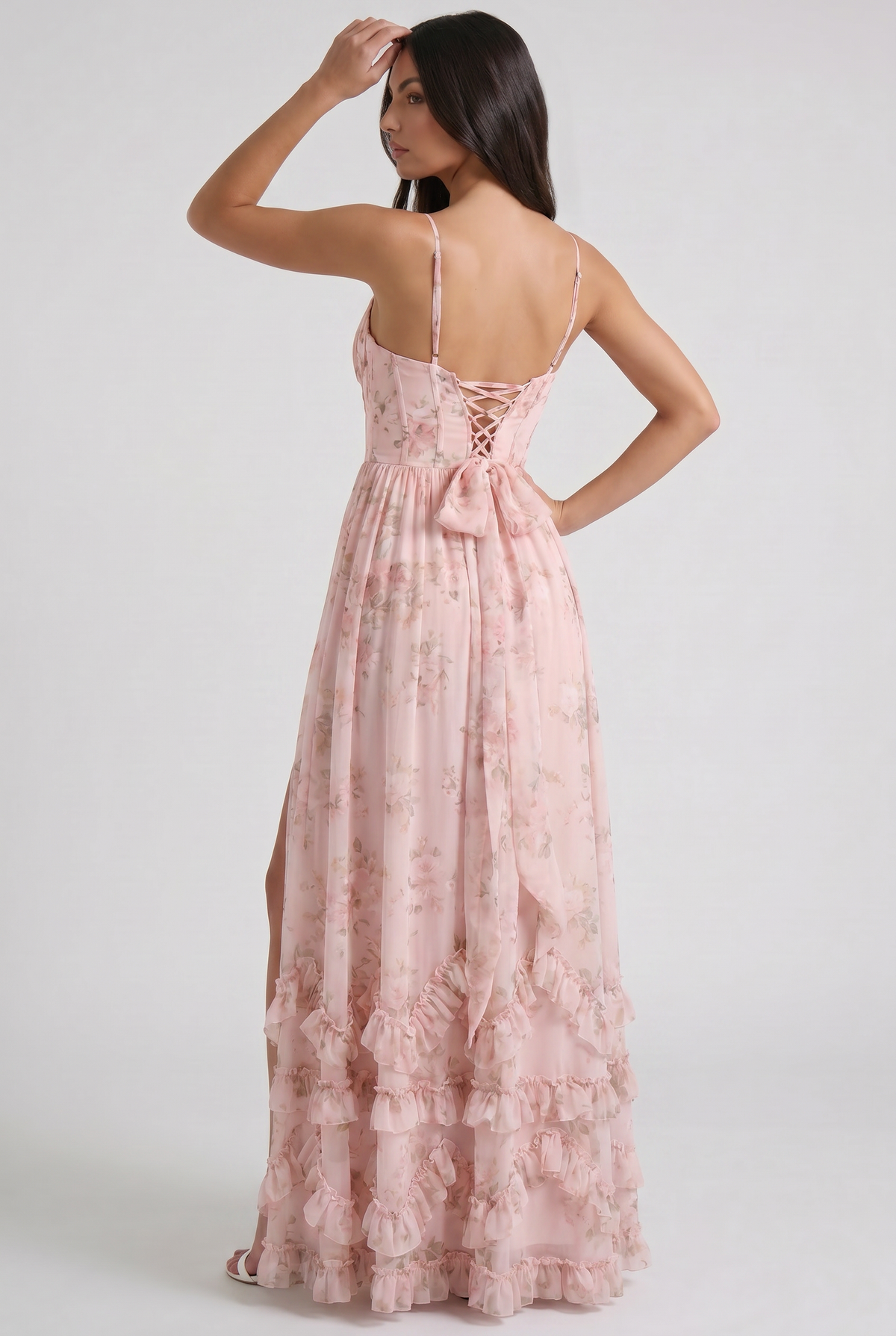 Women's Floral Corset Maxi Dress Ruffled High Slit Romantic Wedding Guest Summer Dress - Seldom Seen Styles