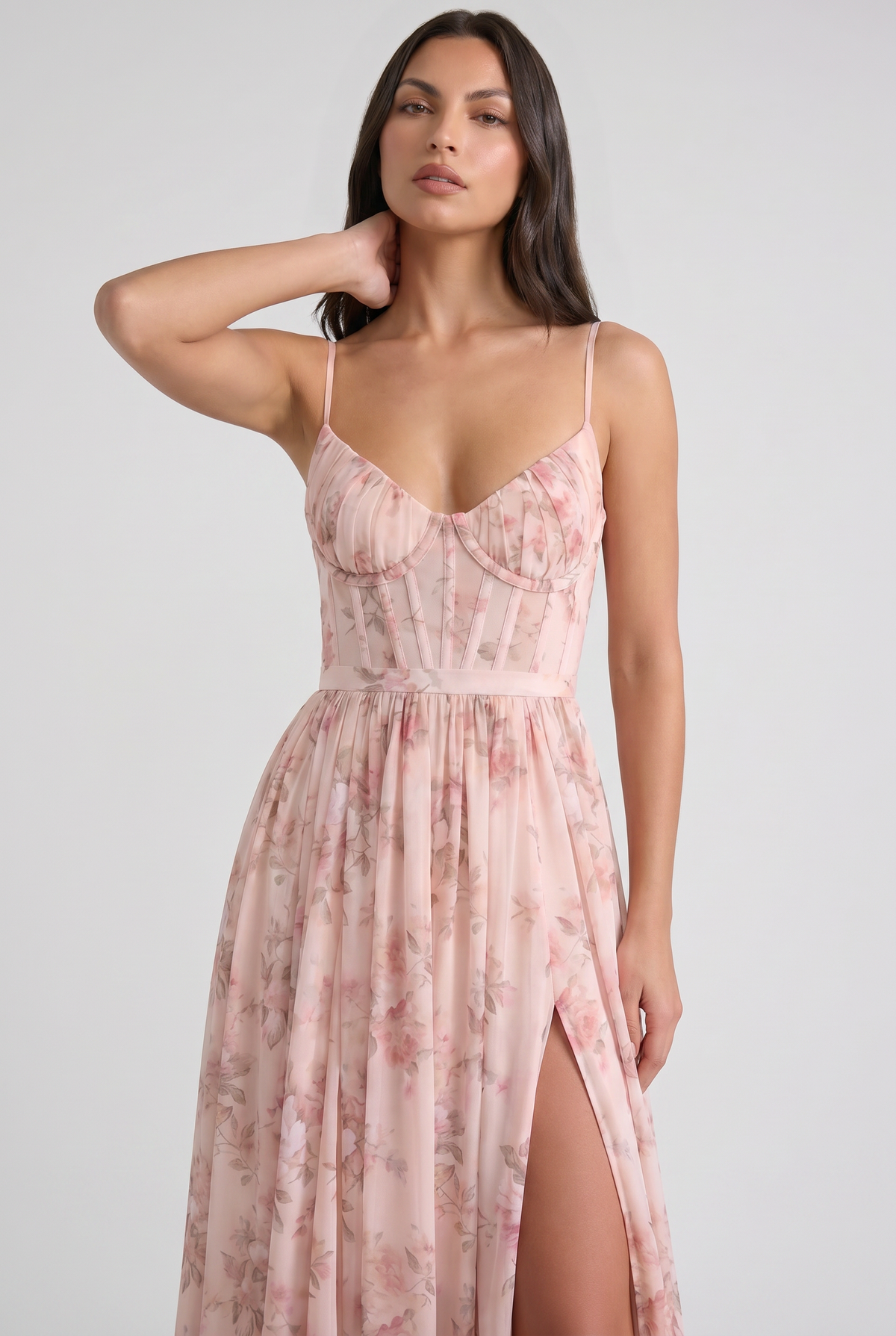 Women's Floral Corset Maxi Dress Ruffled High Slit Romantic Wedding Guest Summer Dress - Seldom Seen Styles