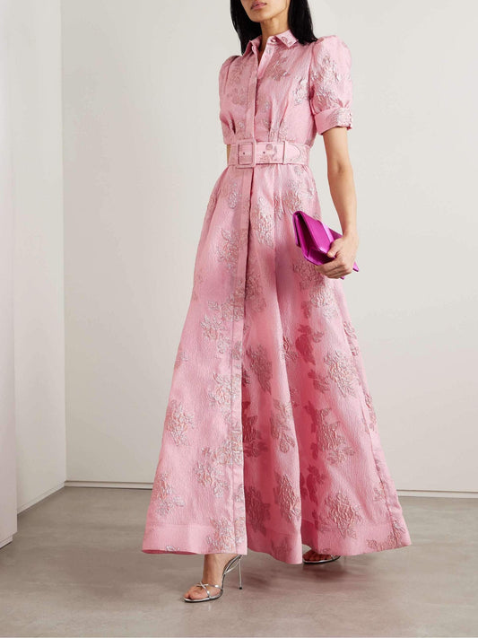 Women's Floral Dress with Puff Sleeves and Belted Waist - Seldom Seen Styles