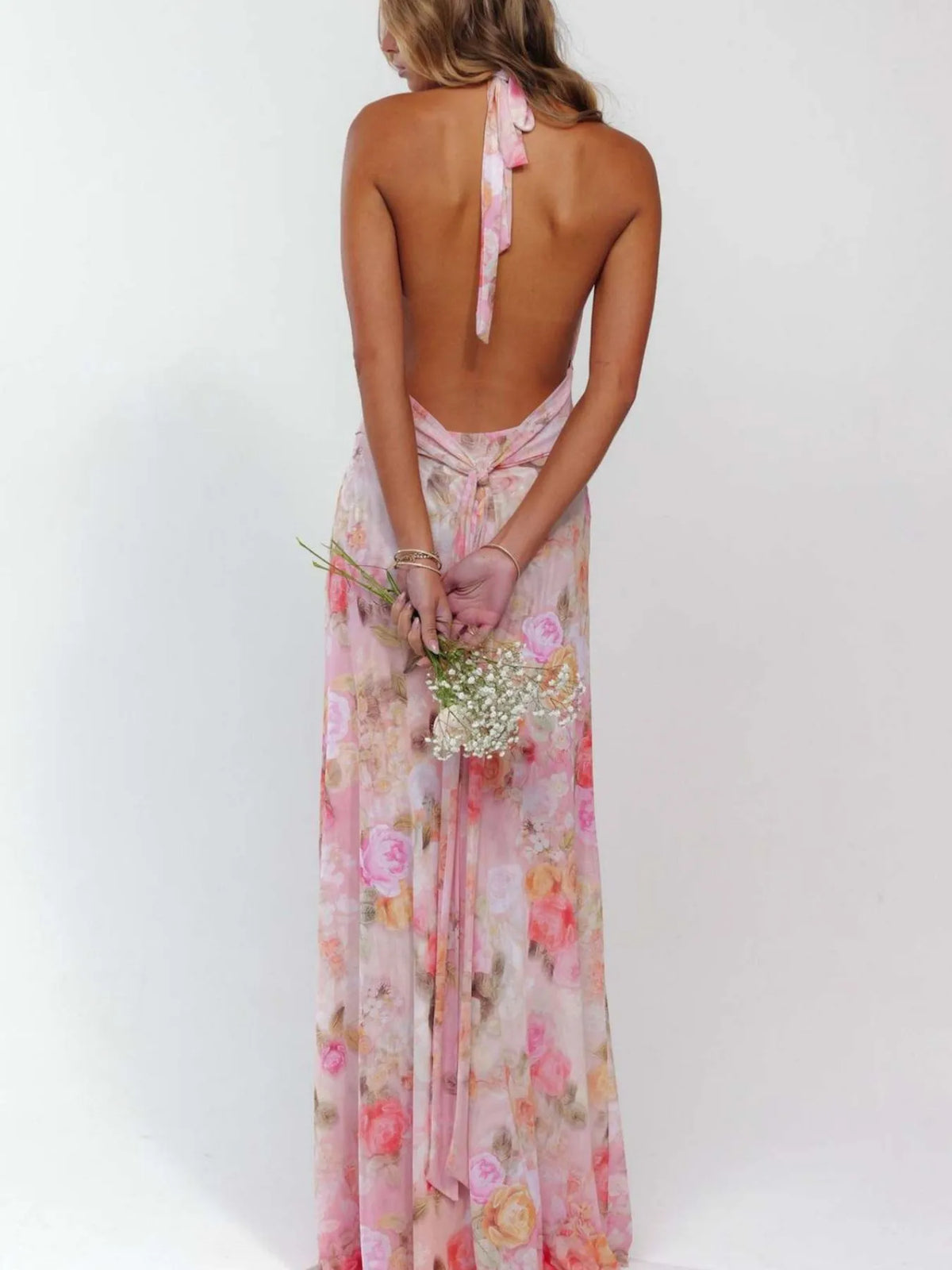 Women's Floral Halter Maxi Dress Deep V Backless Summer Dress - Seldom Seen Styles