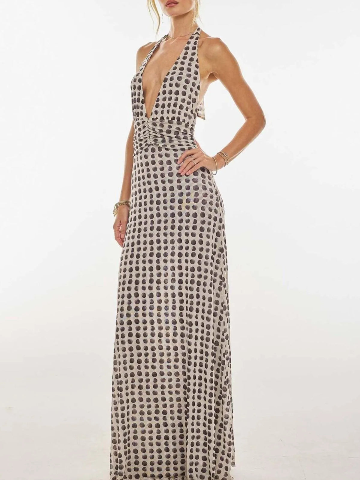 Women's Floral Halter Maxi Dress Deep V Backless Summer Dress - Seldom Seen Styles