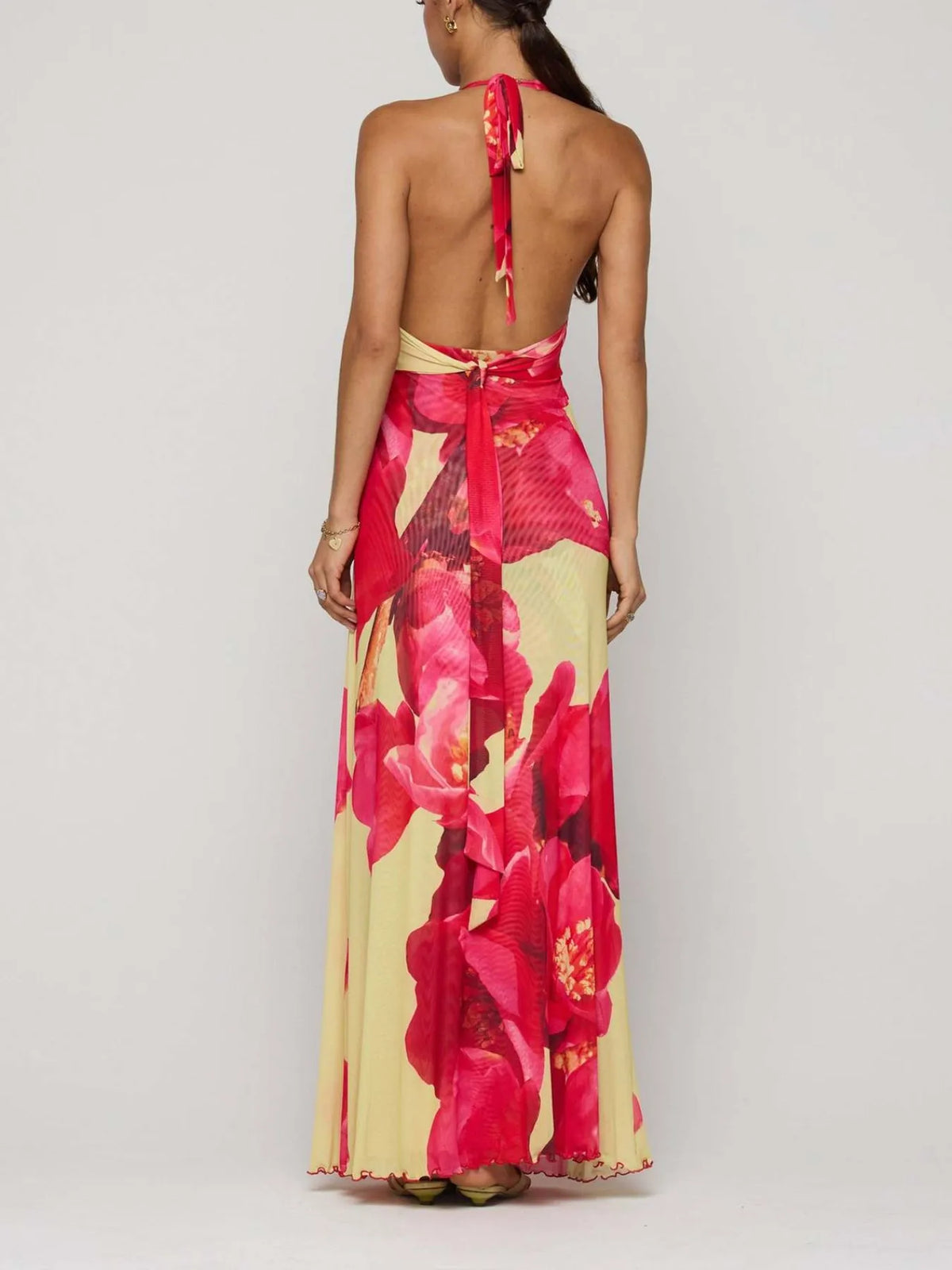Women's Floral Halter Maxi Dress Deep V Backless Summer Dress - Seldom Seen Styles