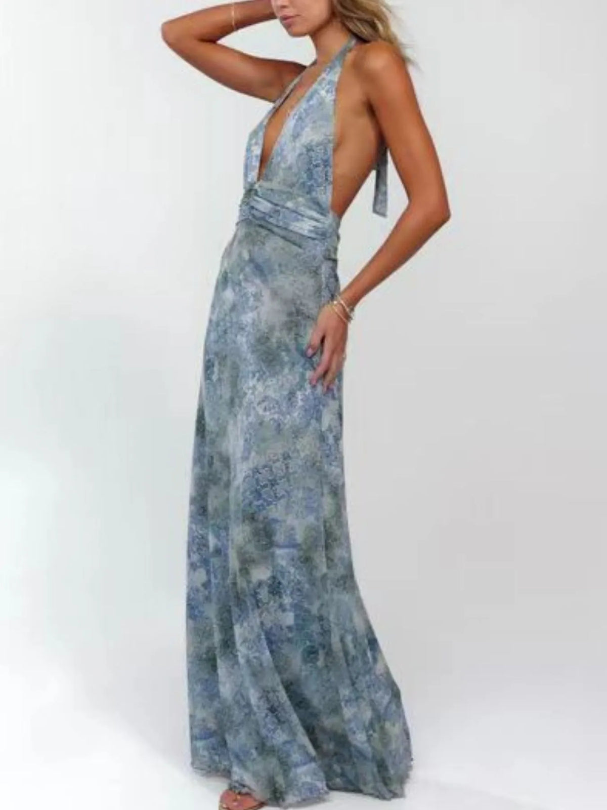 Women's Floral Halter Maxi Dress Deep V Backless Summer Dress - Seldom Seen Styles