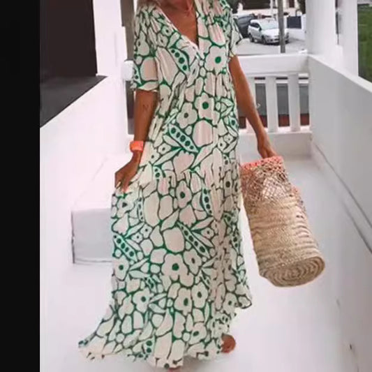 Women's Floral Maxi Dress Deep V Neck Boho Summer Beach Dress - Seldom Seen Styles