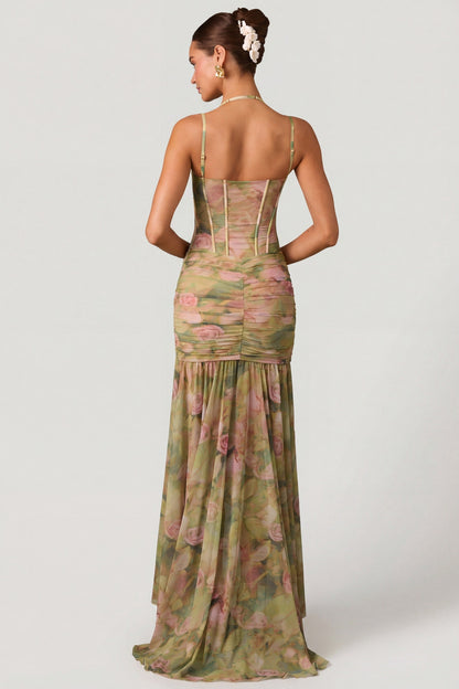 Women's Floral Maxi Dress | Elegant Halter Corset Evening & Wedding Guest Dress
