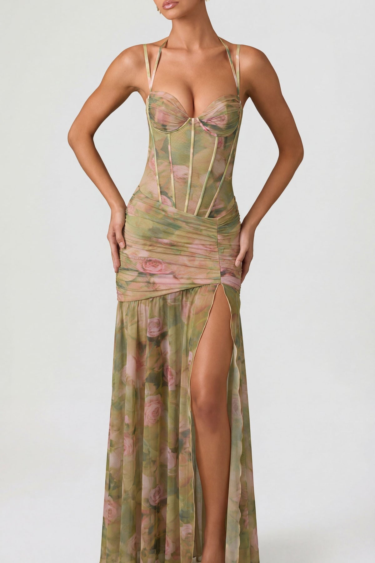 Women's Floral Maxi Dress | Elegant Halter Corset Evening & Wedding Guest Dress - Seldom Seen Styles