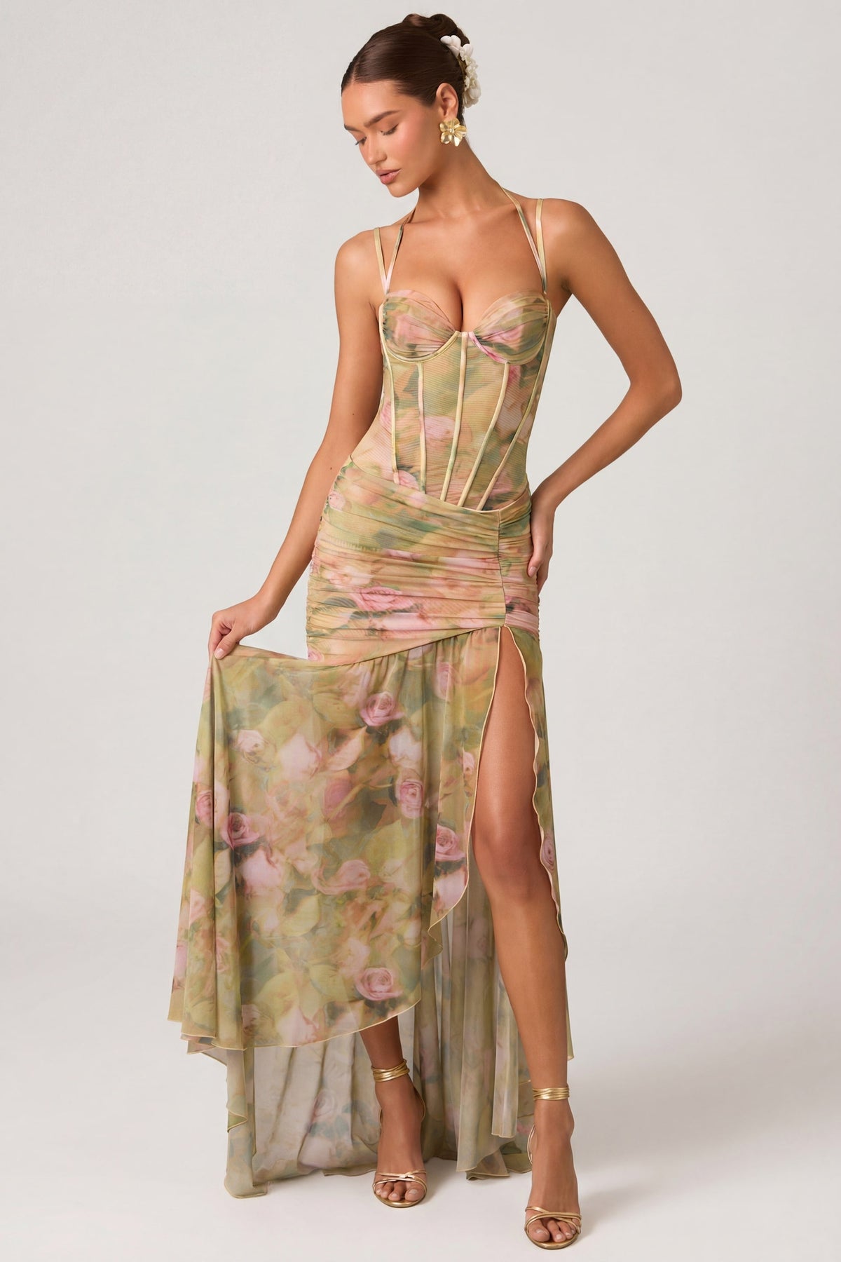 Women's Floral Maxi Dress | Elegant Halter Corset Evening & Wedding Guest Dress - Seldom Seen Styles