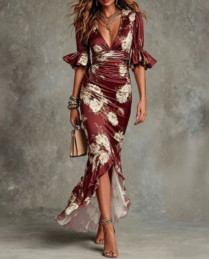 Women's Floral Maxi Dress V-Neck