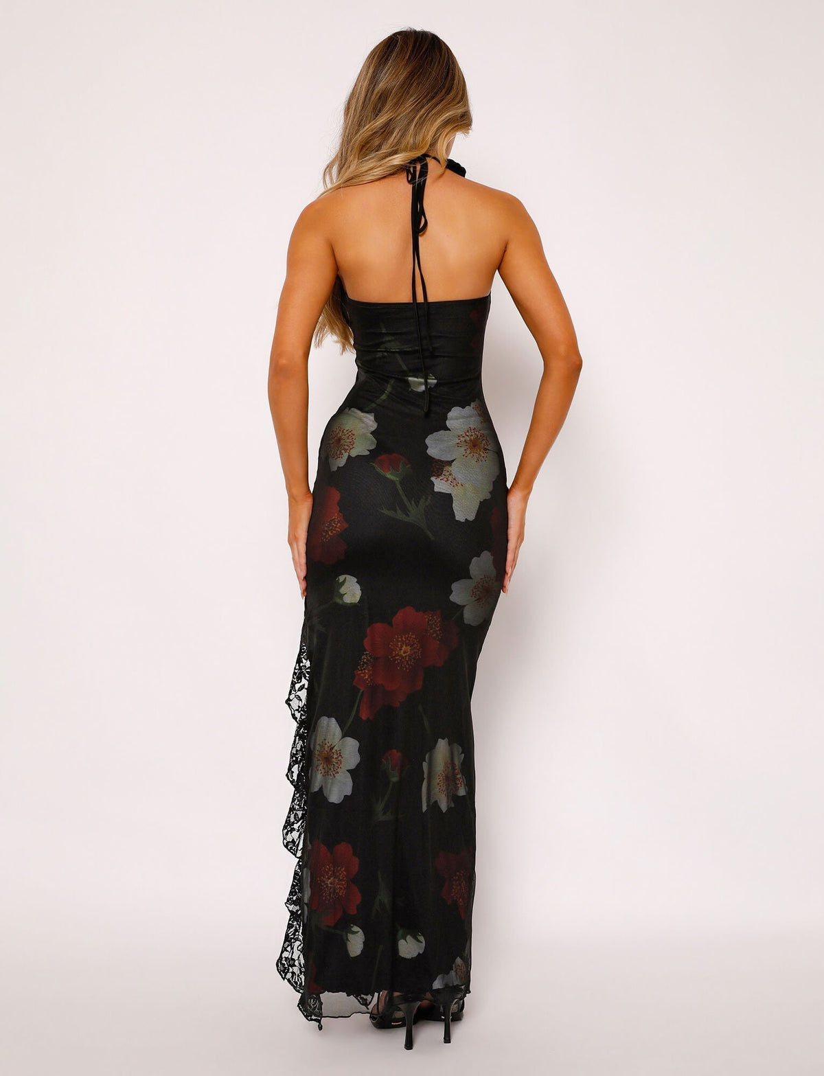 Women's Floral Mesh Maxi Dress Strapless High Slit Elegant Evening Party Dress - Seldom Seen Styles