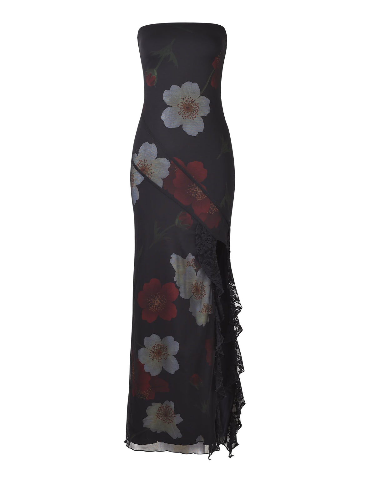 Women's Floral Mesh Maxi Dress Strapless High Slit Elegant Evening Party Dress - Seldom Seen Styles