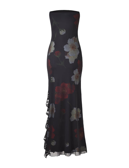 ROBE LONGUE THEO - ROUGE : FLEURS MACRO