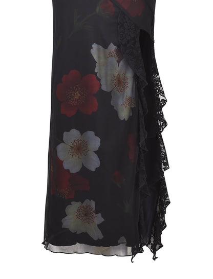 ROBE LONGUE THEO - ROUGE : FLEURS MACRO