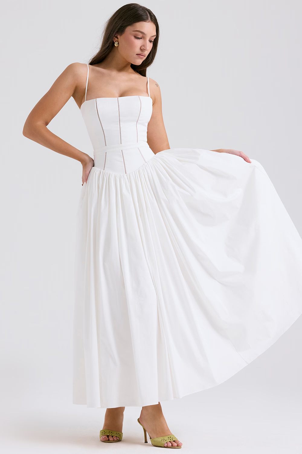 Women's Floral Midi Dress Spaghetti Strap Corset Waist Cottagecore Summer Dress - Seldom Seen Styles