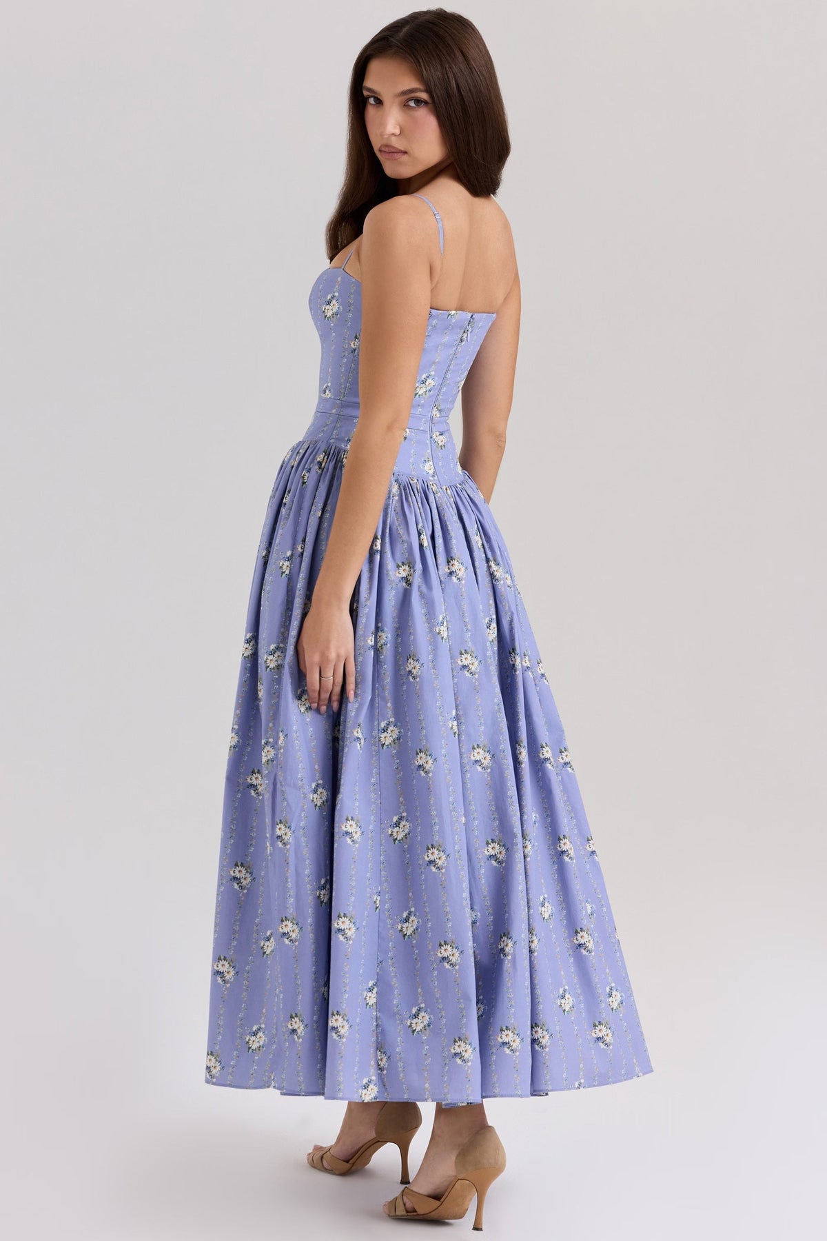 Women's Floral Midi Dress Spaghetti Strap Corset Waist Cottagecore Summer Dress - Seldom Seen Styles