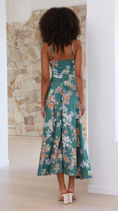 Women's Floral Midi Dress Spaghetti Strap Summer Vacation Slip Dress