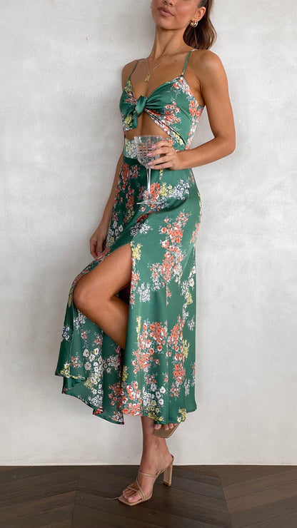 Women's Floral Midi Dress Spaghetti Strap Summer Vacation Slip Dress