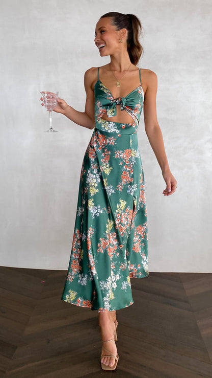 Women's Floral Midi Dress Spaghetti Strap Summer Vacation Slip Dress