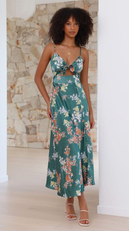 Women's Floral Midi Dress Spaghetti Strap Summer Vacation Slip Dress