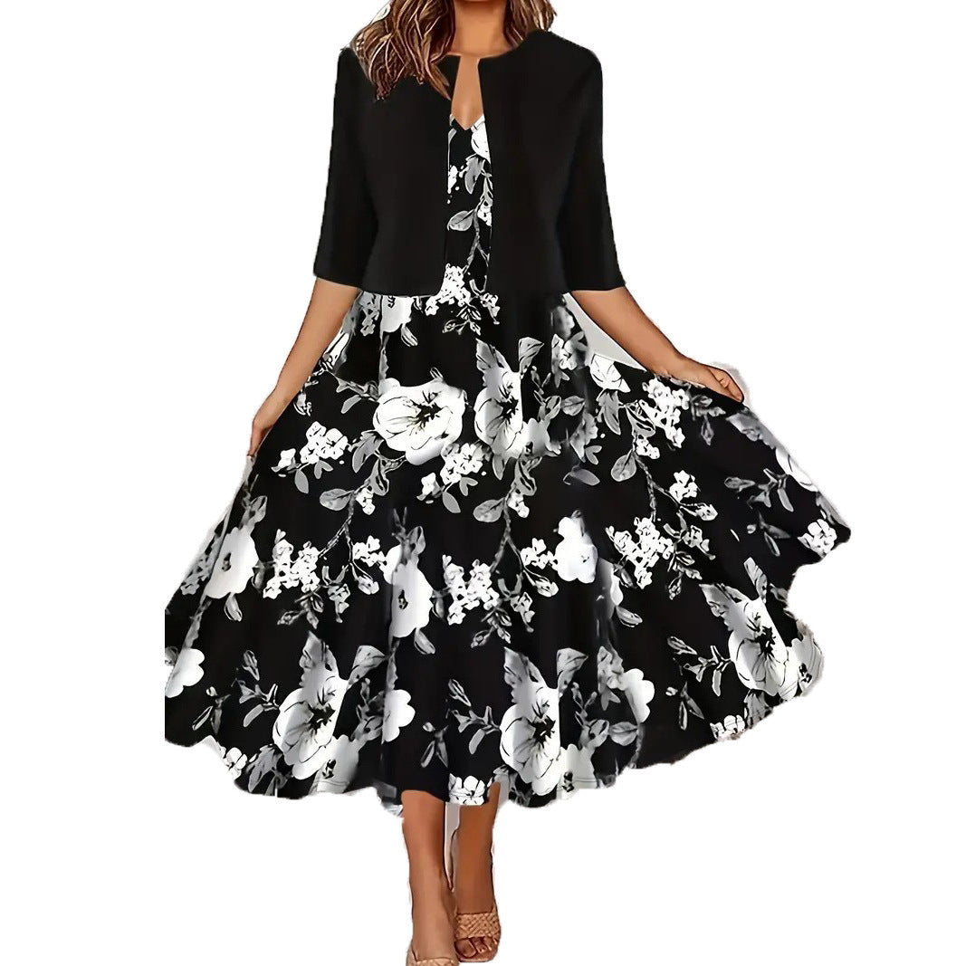 Women's Floral Midi Dress with Jacket Elegant Two Piece Dress Set - Seldom Seen Styles