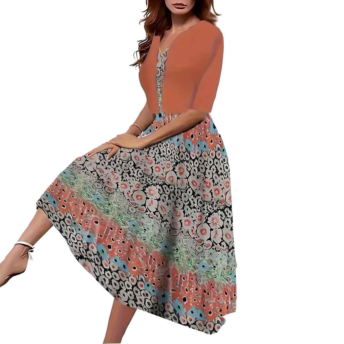 Women's Floral Midi Dress with Jacket Elegant Two Piece Dress Set - Seldom Seen Styles