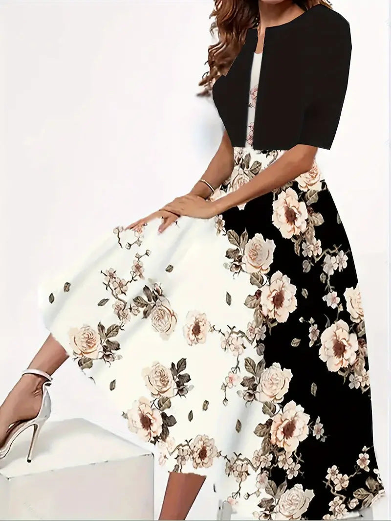 Women's Floral Midi Dress with Jacket Elegant Two Piece Dress Set - Seldom Seen Styles