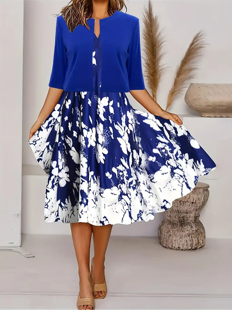 Women's Floral Midi Dress with Jacket Elegant Two Piece Dress Set - Seldom Seen Styles