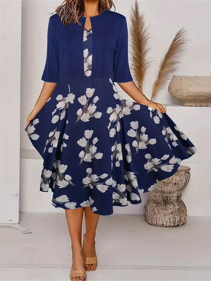Women's Floral Midi Dress with Jacket Elegant Two Piece Dress Set