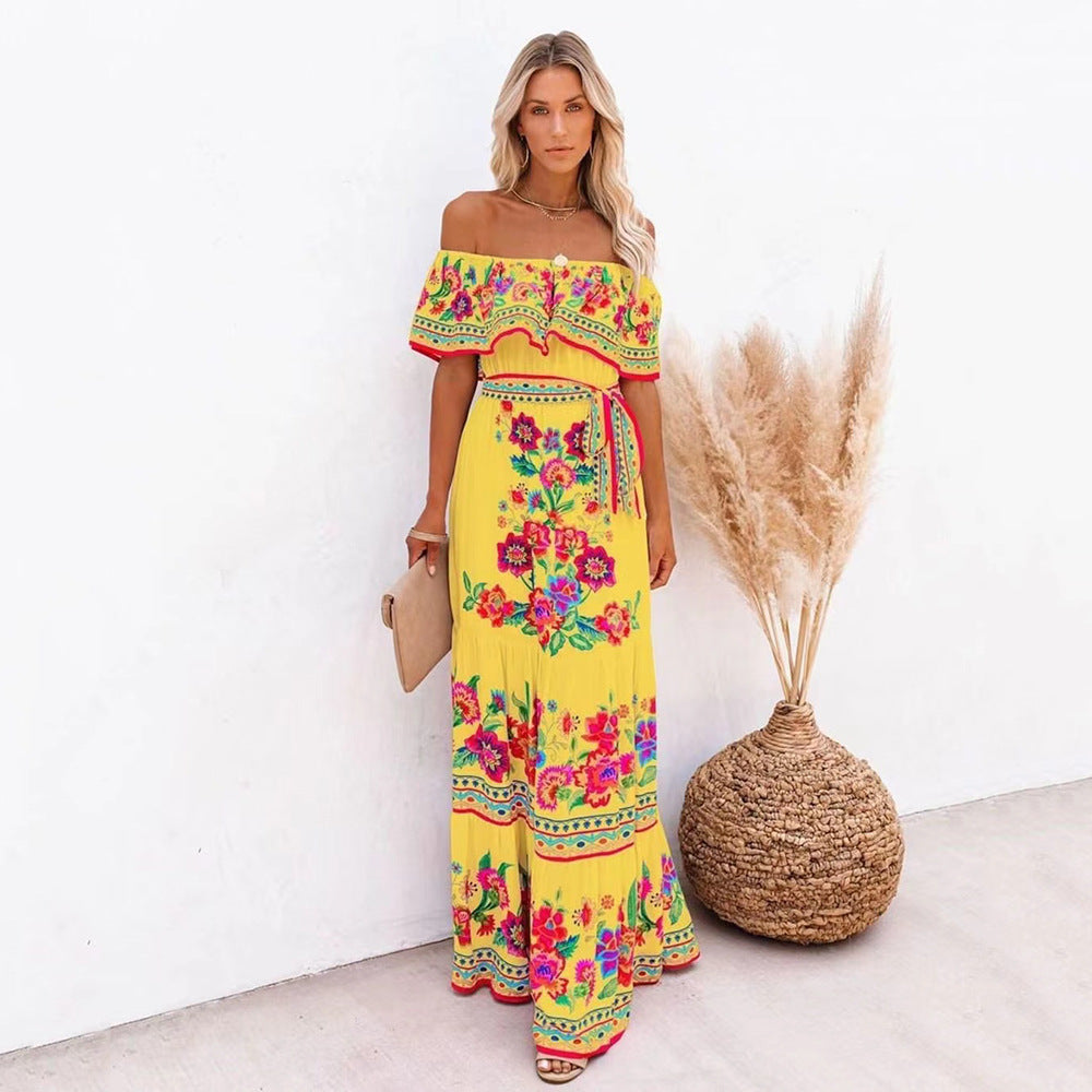 Women's Floral Off Shoulder Maxi Dress Boho Print Summer Vacation Long Dress - Seldom Seen Styles