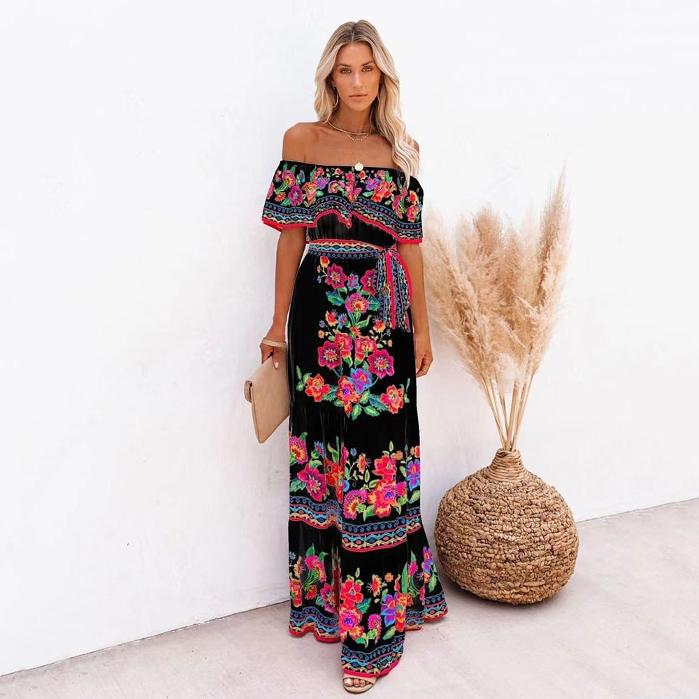 Women's Floral Off Shoulder Maxi Dress Boho Print Summer Vacation Long Dress - Seldom Seen Styles