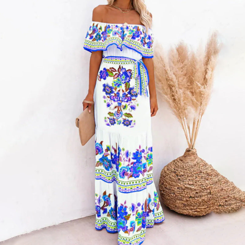 Women's Floral Off Shoulder Maxi Dress Boho Print Summer Vacation Long Dress - Seldom Seen Styles