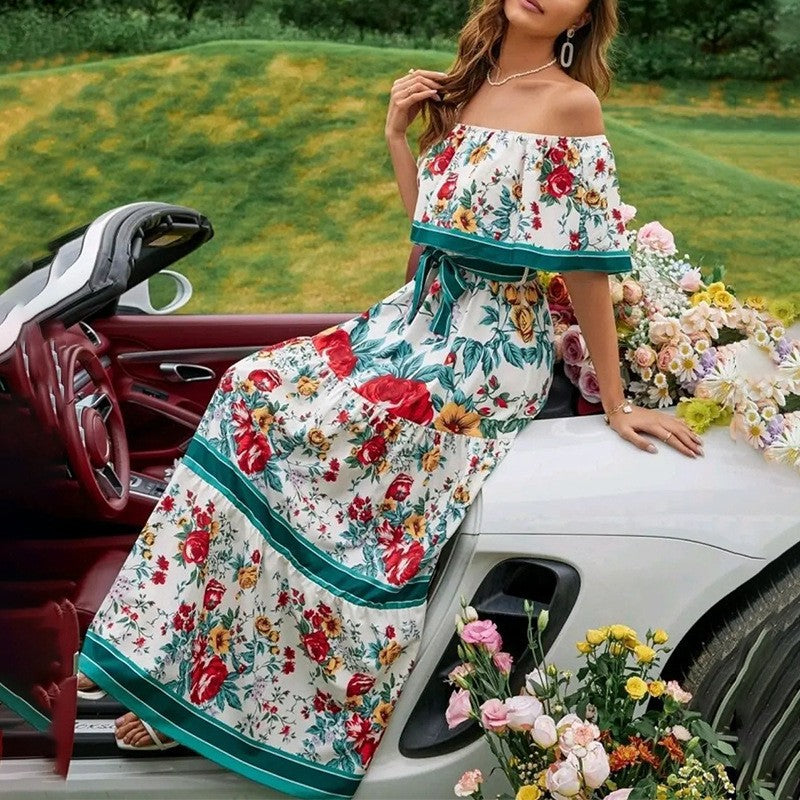 Women's Floral Off Shoulder Maxi Dress Boho Print Summer Vacation Long Dress - Seldom Seen Styles
