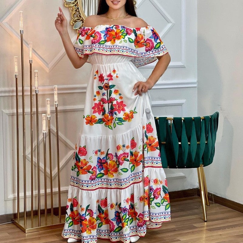 Women's Floral Off Shoulder Maxi Dress Boho Print Summer Vacation Long Dress - Seldom Seen Styles