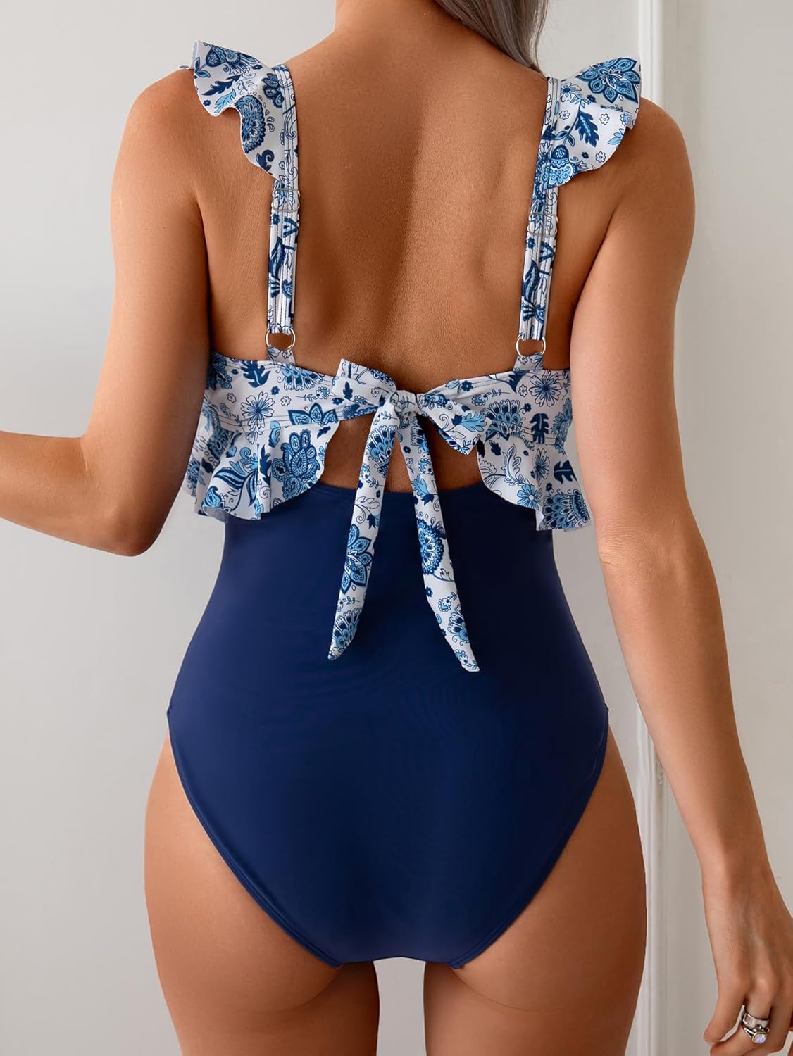 Women's Floral One Piece Swimsuit Tummy Control Ruffle V Neck Bathing Suit - Seldom Seen Styles